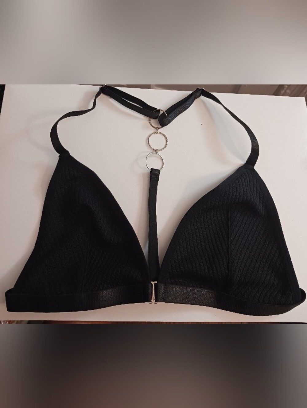 COOLOYA Front Closure Bras Ribbed Texture Y Back Chain Loop Bra Bralette Size XS